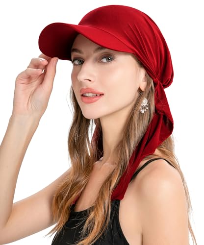 ZLYC Chemo Headwear for Women Brim Visor Head Scarf Pre Tied Headwraps Lightweight Skull Cap - color: Solid Burgundy