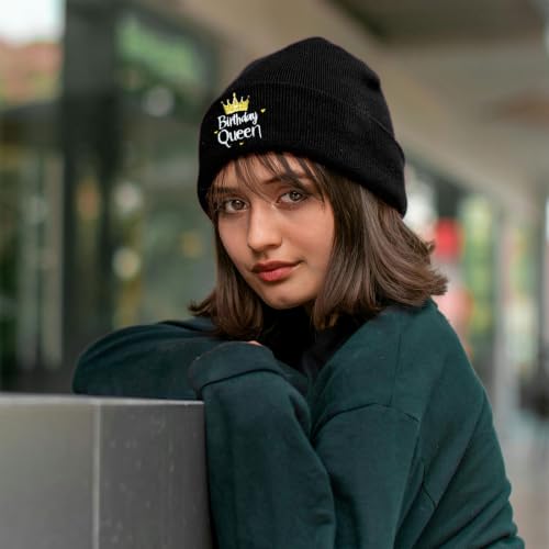 Black Beanie Hat for Men Women Embroidered Knit Winter Beanies Cap - color: Birthday
