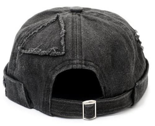 Mens Sailor Hats Brimless Denim Docker Caps Beanie - color: Black