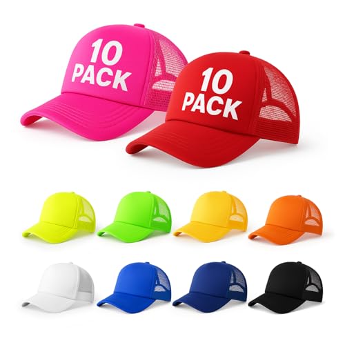 10 Pack Blank Trucker Hats Bulk, Plain Baseball Hats for DIY Heat Transfer Vinyl HTV Embroidery Team Events - color: Full Color Mixing