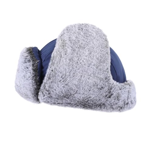 Home Prefer Men's Trapper Hat with Face Mask Faux Fur Trooper Trapper Hat for Men Winter Hunting Hat - color: Navy Blue