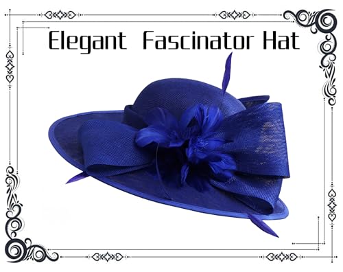 dressfan Vintage Fascinator Hats for Women,20s 50s Linen Flower Hat for Derby/Church/Wedding/Cocktail/Tea Party - color: Royal Blue