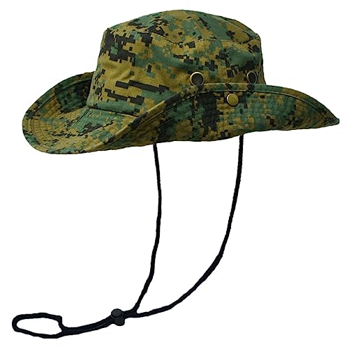 Glory Max Washed Cotton Bucket Hat with Chin Strap Fishing Sun Safari Boonie Cap - color: Green Digital Camo, size: Small-Medium