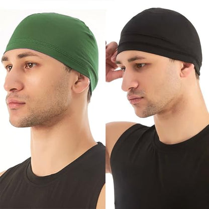4 Pieces Skull Caps Running Cycling Beanie Hats Breathable Helmet Liner Sleep Hats for Men Women - color: G: Grey White Square+blue Square+black+army Green