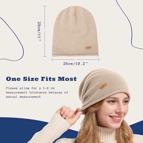 ACUSHLA 100% Merino Wool Slouchy Beanie for Women Men Winter Hat Skull Cap - color: Light Beige