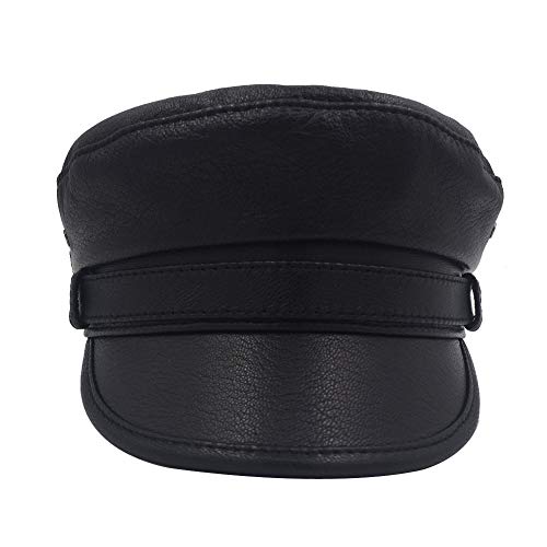 Leather Fiddler Cap Biker Cap Greek Fisherman Unisex Style - size: Medium