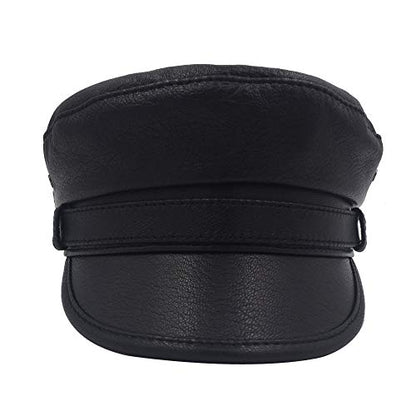 Leather Fiddler Cap Biker Cap Greek Fisherman Unisex Style - size: Large