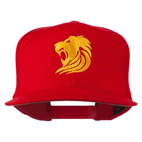 e4Hats.com Gold Lion Embroidered Wool Snapback Cap - color: Red