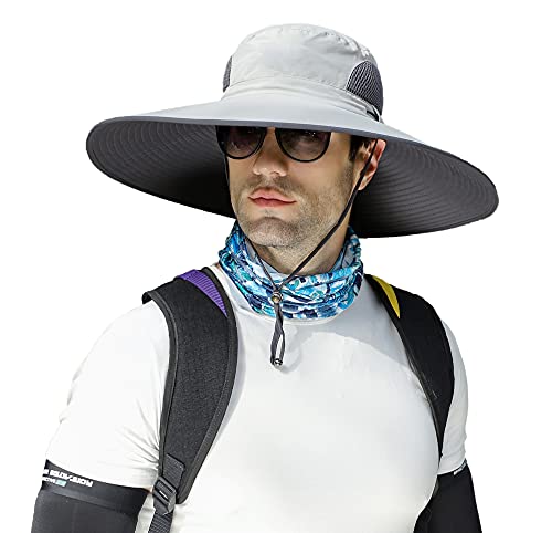 Leotruny Men Wide Brim Sun Hats UPF50+ Waterproof Breathable Bucket Hat - color: C04-light Grey