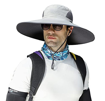 Leotruny Men Wide Brim Sun Hats UPF50+ Waterproof Breathable Bucket Hat - color: C04-light Grey