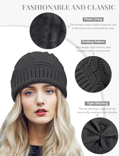 Senker Fashion 2 Pack Winter Beanie Hats for Women, Womens Slouchy Beanies - color: Black Dark Grey