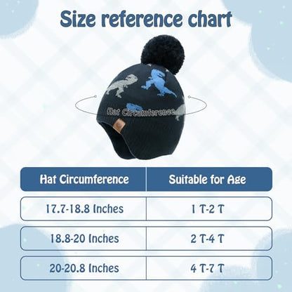 Duoyeree Kids Beanie Dinosaur Pom Pom Knit Winter Hat Fleece Lined for 1-7T - color: Dinosaur, Navy, size: 2-4T