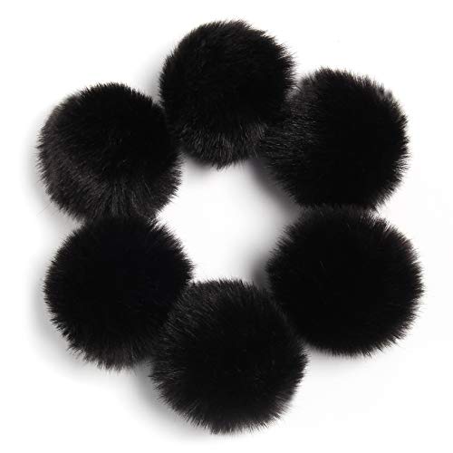 SUSULU Black Pom Poms for Crafts Fluffy Faux Fur Pom Pom Balls Small Black Pompoms with Tiny Cord for Hat Shoes Garment Accessories 2.8in Pack of 6pcs - color: Black