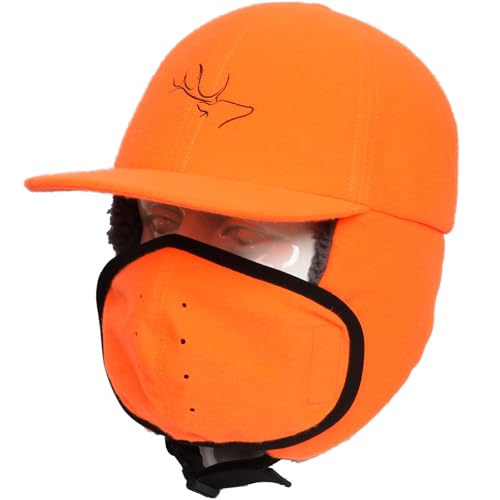 EDTREK Waterproof Trapper Hat with Face Mask for Coldest Conditions - Backcountry Winter Bomber Hat - color: Blaze Orange, size: Large
