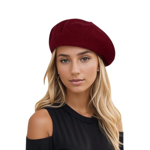 Women's Beret Hats – Chic French Berets for Women, Premium Wool Beret – A Classic Wardrobe Addition for Stylish Women - color: Wine