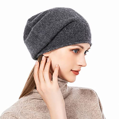 Knit Slouchy Beanie Hats for Women Cashmere Ski Cap Knitted Wool Soft Warm Winter Hat - color: A04-dark Grey