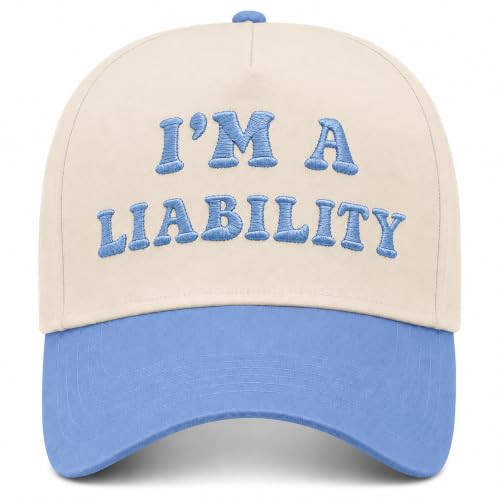 Vintage Canvas Embroidery Funny Hats Put It On My Husband's Tab Hat Adjustable Baseball Cap for Men Women - color: Blue-i'm a Liability