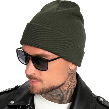 100% Cotton Beanie for Women Men Soft Knit Beanies Warm Winter Hat - color: Grayish Green