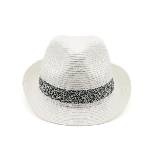 Straw Fedora Hat Panama Hats Mens Beach Hat Derby Hat Packable Trilby - color: White-blue, size: Medium