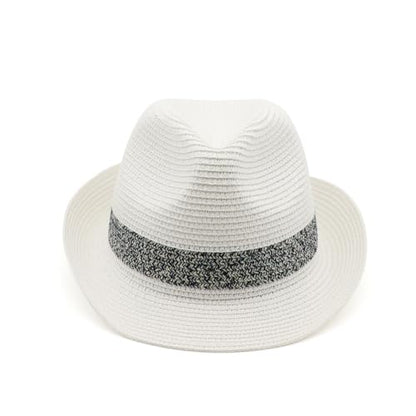 Straw Fedora Hat Panama Hats Mens Beach Hat Derby Hat Packable Trilby - color: White-blue, size: Medium