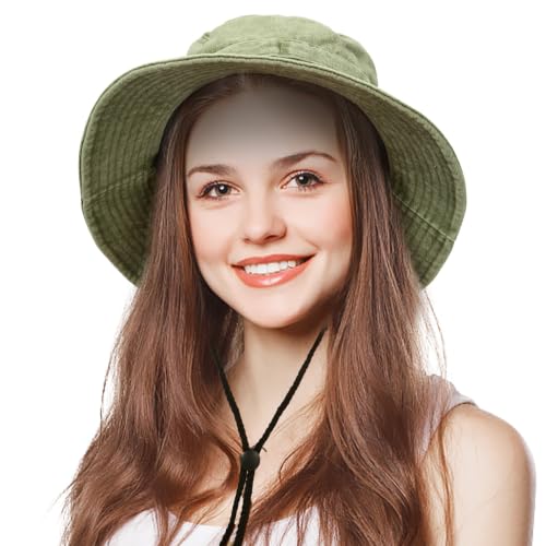 Camo Bucket Hat for Men Women, UPF 50+ Wide Brim Sun Protection - color: Green
