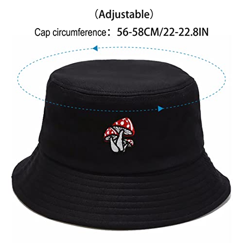 XYIYI Fashion Embroidery Bucket Hat Cotton Beach Fisherman Hats for Women Girls - color: Mushroom Black