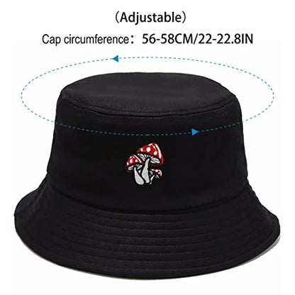 XYIYI Fashion Embroidery Bucket Hat Cotton Beach Fisherman Hats for Women Girls - color: Mushroom Black