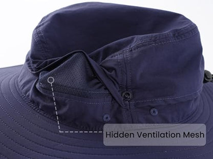 Connectyle Sun Hat for Men Women Outdoor UV Protection Safari Hat for Fishing Hiking Gardening Breathable Cowboy Hat UPF50 - color: Navy Blue