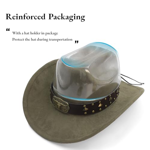 LIDHAY Cowboy Hat for Women Men with Shapeable Wide Brim Western Suede Hat for Cowboys and Cowgirls - color: Army Green