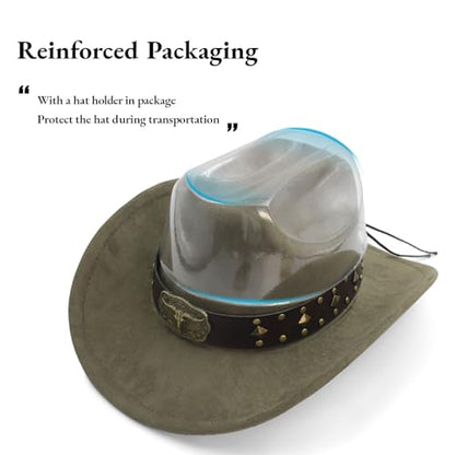LIDHAY Cowboy Hat for Women Men with Shapeable Wide Brim Western Suede Hat for Cowboys and Cowgirls - color: Army Green