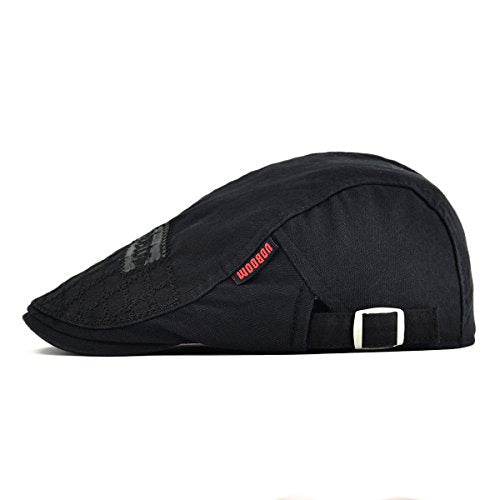 VOBOOM Men Cotton Adjustable Newsboy Beret Ivy Cap Cabbie Flat Hat - color: Black
