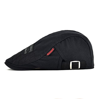 VOBOOM Men Cotton Adjustable Newsboy Beret Ivy Cap Cabbie Flat Hat - color: Black