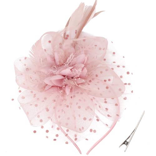 AQOKKA Women Fascinators Hats Flower Fascinators with Headband and Clip Tea Party Headwear for Women and Girls - color: Blush Pink