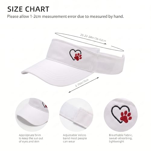 Embroidered Adjustable Sun Visor for Women Men Outdoor Golf Tennis - color: Dog Paw Heart/White