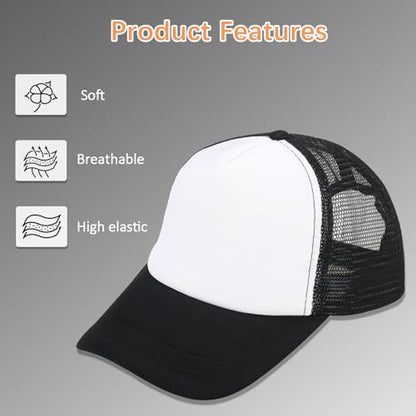 OKBA 5 Pack Sublimation Blank Baseball Cap Adjustable Hat Polyester Mesh Trucker Hats for Men and Women - color: 5pcs Black and White Hat