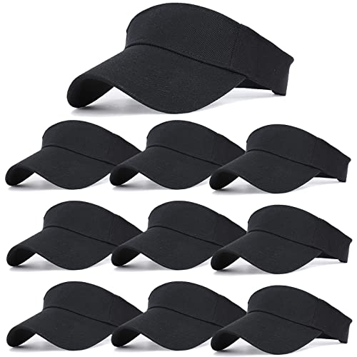 10 Pack Men Women Sun Visor Adjustable UV Protection Blank Sun Visor Hats Caps for Beach Pool Golf Tennis Sports - color: 10pack-black
