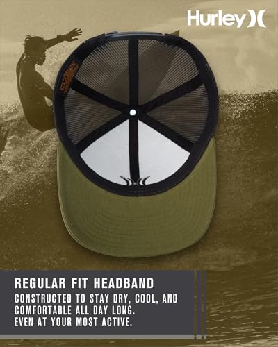 Hurley Mens Cap Del Mar Mesh Panel Trucker Hat with Snap Back - color: Olive Canvas