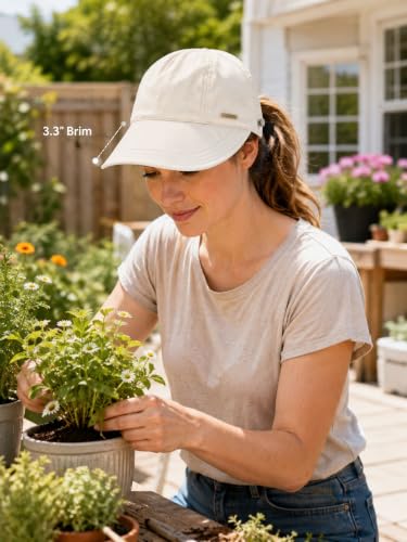 Women's Adjustable Ponytail Sun Hat, Wide Brim Summer Protection Cap - color: Brown