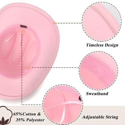 DRESHOW Women's Western Cowboy Hat Rhinestone Cowboy Cowgirl Hat Glitter Wide Brim Felt Fedora Hats Unisex Rolled up Caps - color: 1 Pack Style 11: Light Pink