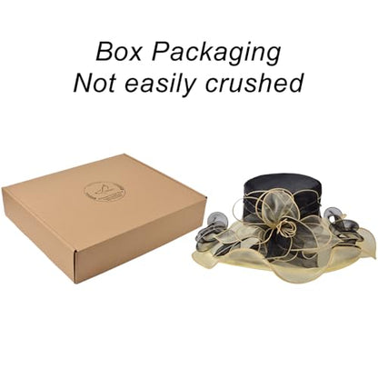 2026 Derby Hats for Women Ladies, Classy Organza Sun Hat, Church Tea Party Wedding Kentucky Fascinator Hat - color: J-2462-black Gold