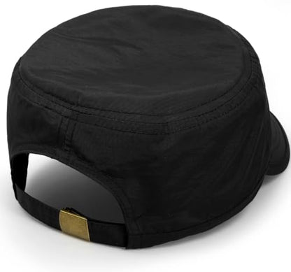 Cadet Army Cap Unisex Military Hat Adjustable Flat Top Cap Baseball Cap - color: Black