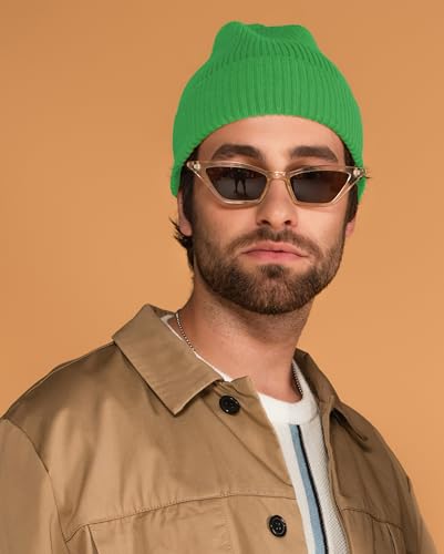 KBETHOS Made in USA Classic Men's Women's Cuffed Folded Acrylic Knit Beanie Hat Solid Unisex Cold - color: Kelly Green Solid Long Beanie