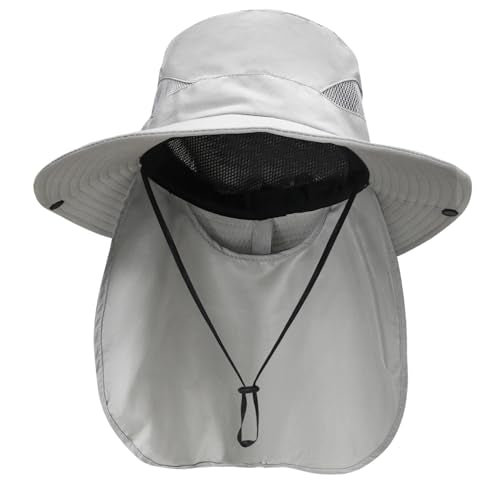 NPQQUAN Sun Hats for Men Women with Neck Flap UPF 50+ UV Protection - color: Lightgrey（neck Flap）