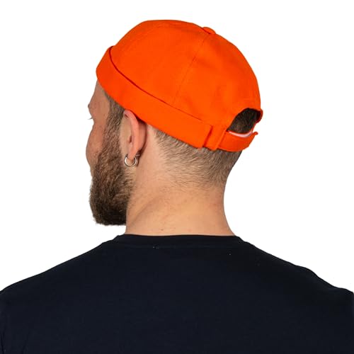 Cotton Docker Cap, Unisex Brimless Cap, Men Skull Cap, Brimless Beanie Hat, Men Women Cuffed Hat. - color: Orange