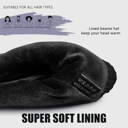 Unisex Winter Beanie for Men Women Soft Fleece Lined Warm Knit Hat - color: Black