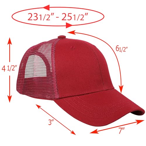 Falari Trucker Hat Baseball Cap Structured Plain Design 6 Panel, Adjustable Size - color: 2pk Black & Burgundy