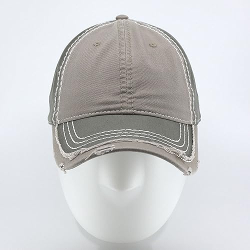 Washed Cotton Distressed with Heavy Stitching Adjustable Baseball Cap - color: Olive Green/Dark Khaki/Olive Green
