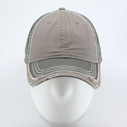 Washed Cotton Distressed with Heavy Stitching Adjustable Baseball Cap - color: Olive Green/Dark Khaki/Olive Green