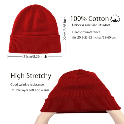 100% Cotton Beanie Hats for Women Men Winter Knit Hats Skull Cap - color: 2 - Black, Red