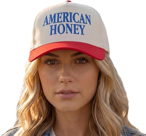 D&Y Retro 2-Tone Canvas Baseball Cap for Women - Funny Embroidered Distressed Snapback, Adjustable Cotton Dad Hat - color: American Honey-red